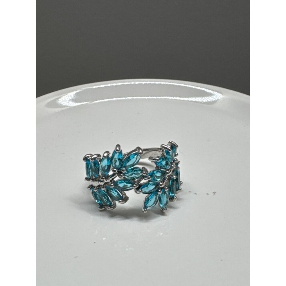 Blue Leaf Sterling Silver Ring With Marquise Cut Stones
